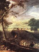 RICCI, Marco Landscape with River and Figures (detail) oil